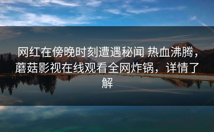 网红在傍晚时刻遭遇秘闻 热血沸腾，蘑菇影视在线观看全网炸锅，详情了解