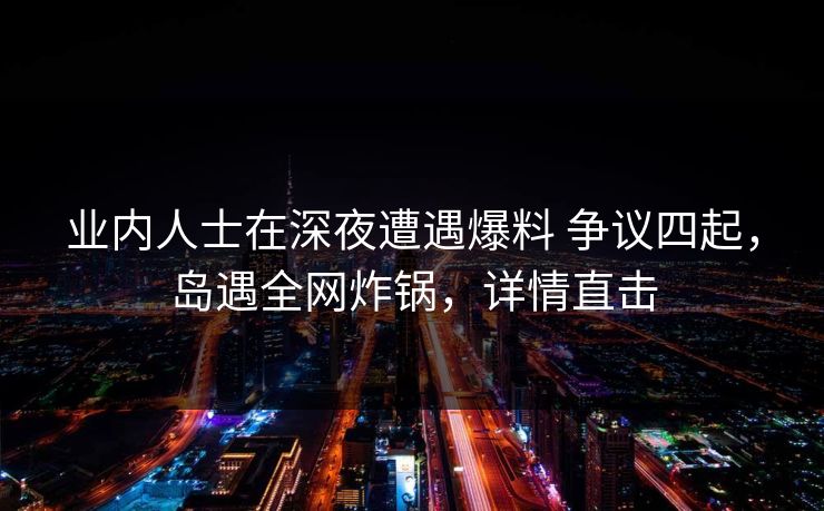 业内人士在深夜遭遇爆料 争议四起,岛遇全网炸锅,详情直击