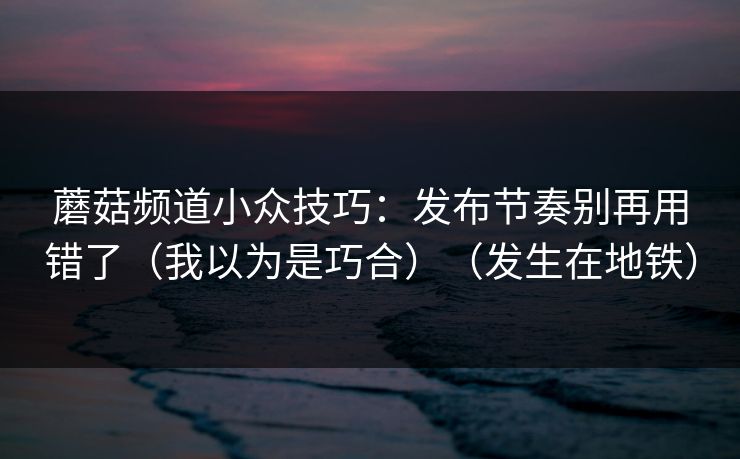 蘑菇频道小众技巧：发布节奏别再用错了（我以为是巧合）（发生在地铁）